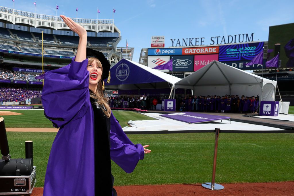 NEW YORK, NEW YORK - MAY 18: Taylor Swift arrives to deliver the New York University 2022 Commencement Address at Yankee Stadium on May 18, 2022 in New York City. (Photo by Dia Dipasupil/Getty Images)