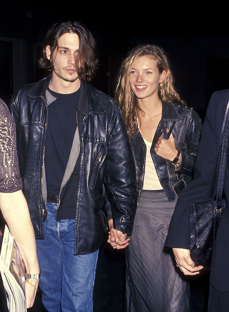 CULVER CITY,CA - FEBRUARY 22:   Actor Johnny Depp and model Kate Moss attend the Richard Tyler's New Fashion Collection and Screening of Johnny Depp's Directorial Debut of Short Film "Banter" to Benefit the Drug Abuse Resistance Education (DARE) on February 22, 1994 at Smashbox Studios in Culver City, California. (photo by Ron Galella, Ltd./Ron Galella Collection via Getty Images)