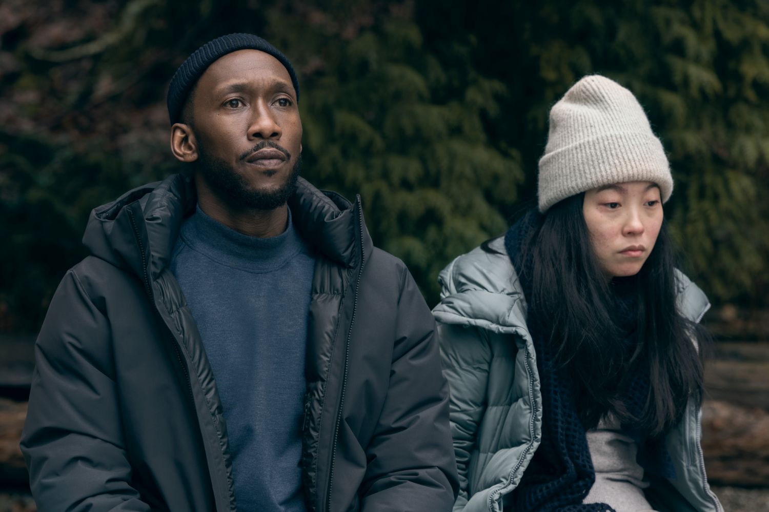 Mahershala Ali and Awkwafina in Swan Song (2021)