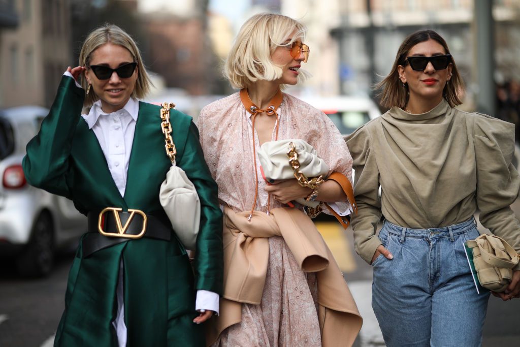 MILAN, ITALY - FEBRUARY 21: Karin Teigl, Viktoria Rader and Aylin Koenig are seen before Sportmax during Milan Fashion Week Fall/Winter 2020-2021 on February 21, 2020 in Milan, Italy. (Photo by Jeremy Moeller/Getty Images)