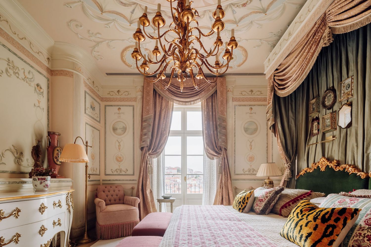 The bedrooms are dressed in French and Italian silks