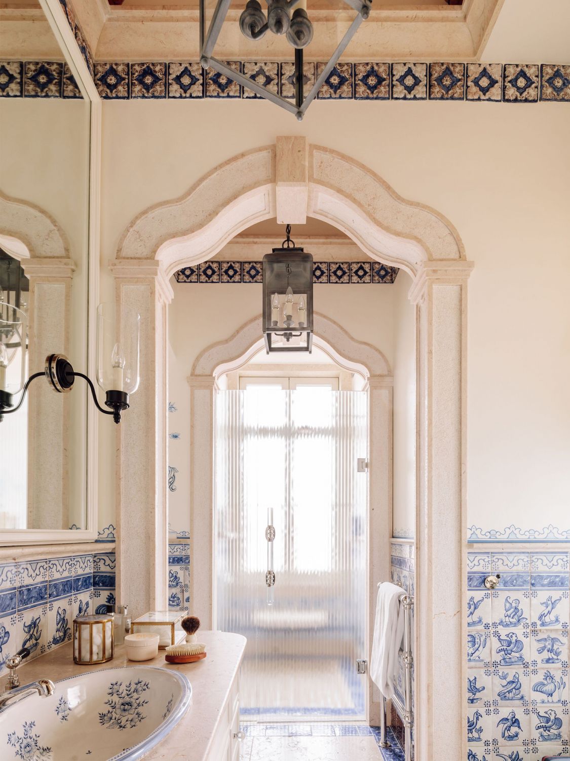 The wall treatments in the bathrooms were all designed by Viterbo to offer a historic aura