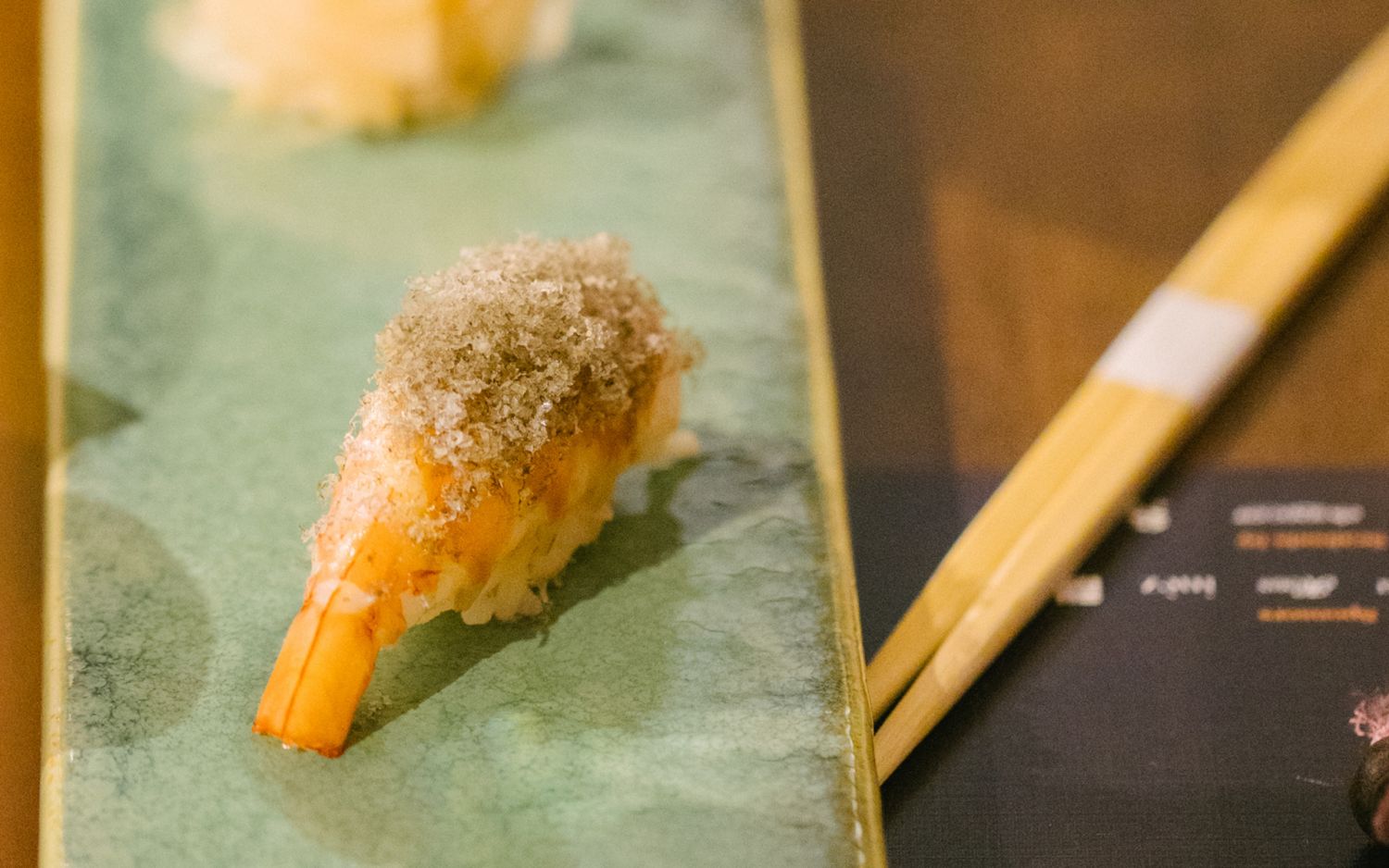 Argentinian red prawn topped with shaved caviar