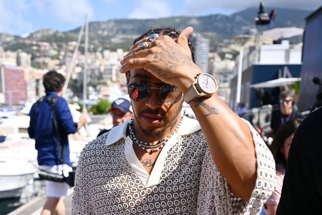 MONTE-CARLO, MONACO - MAY 29: Lewis Hamilton of Great Britain and Mercedes arrives at the circuit ahead of the F1 Grand Prix of Monaco at Circuit de Monaco on May 29, 2022 in Monte-Carlo, Monaco. (Photo by Clive Mason - Formula 1/Formula 1 via Getty Images)