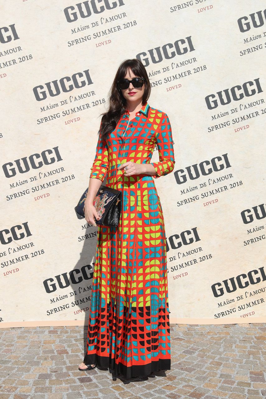 arrives at the Gucci show during Milan Fashion Week Spring/Summer 2018 on September 20, 2017 in Milan, Italy.