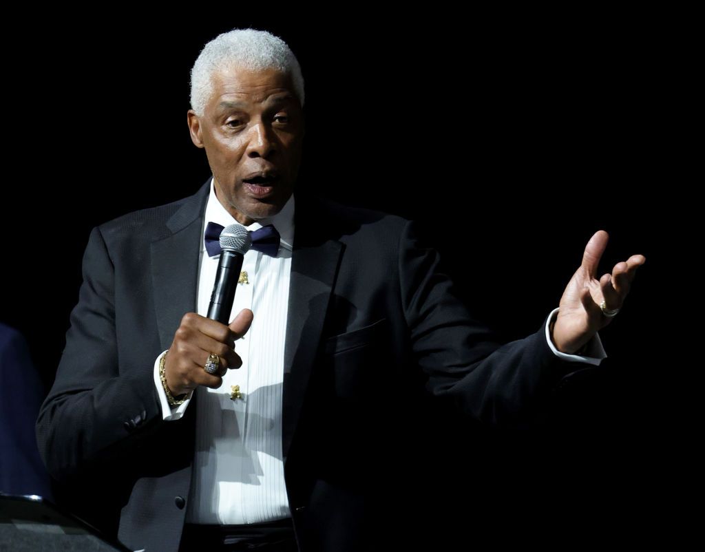 LAS VEGAS, NEVADA - MAY 28: Basketball Hall of Fame member Julius "Dr. J" Erving accepts the Lifetime Achievement Award at the Advancement of Blacks in Sports (ABIS) Champions and Legends Awards at Resorts World Las Vegas on May 28, 2022 in Las Vegas, Nevada. (Photo by Ethan Miller/Getty Images)