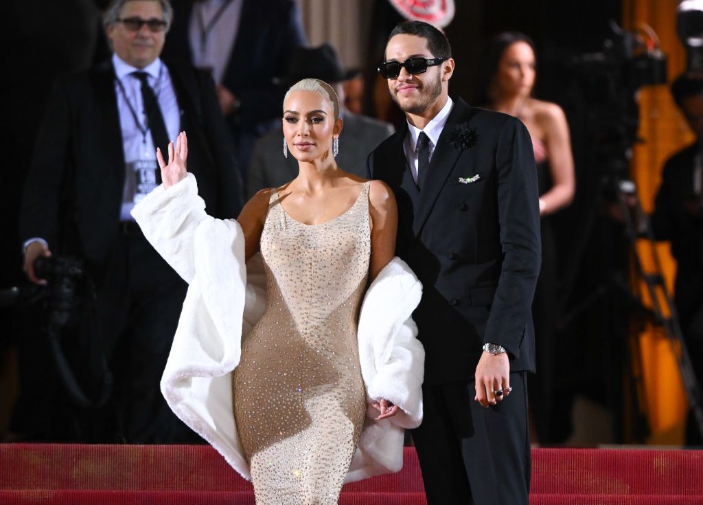 NEW YORK, NEW YORK - MAY 02:  Kim Kardashian and Pete Davidson arrive to the 2022 Met Gala Celebrating "In America: An Anthology of Fashion" at Metropolitan Museum of Art on May 02, 2022 in New York City. (Photo by James Devaney/GC Images)