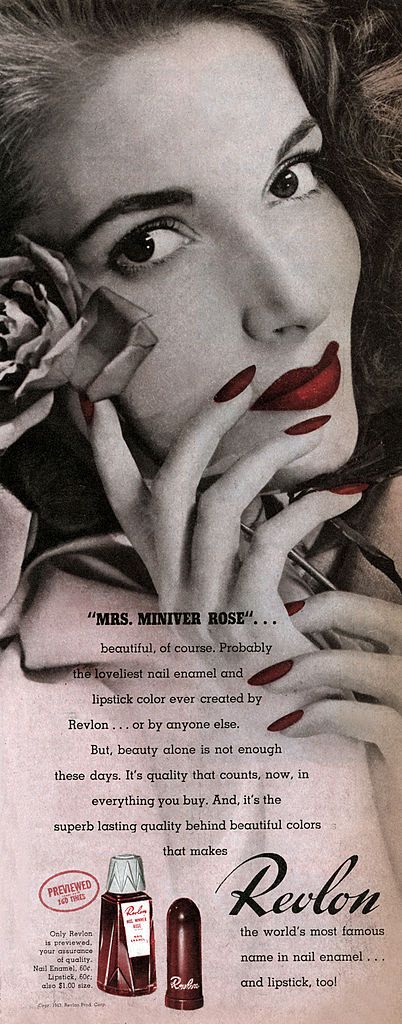 UNSPECIFIED - DECEMBER 15:  American Advertisement for Revlon nailpolish and lipstick, from american magazine McCall's february 1943  (Photo by Apic/Getty Images)