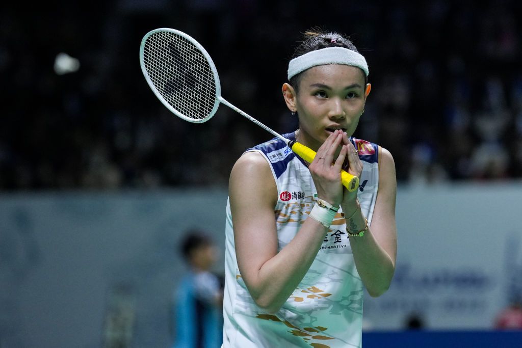 JAKARTA, INDONESIA - JUNE 16: Tai Tzu Ying of Chinese Taipei celebrates the victory in the Women's Singles Second Round match against Iris Wang of the United States on day three of the Indonesia Open at Istora Senayan on June 16, 2022 in Jakarta, Indonesia. (Photo by Shi Tang/Getty Images)