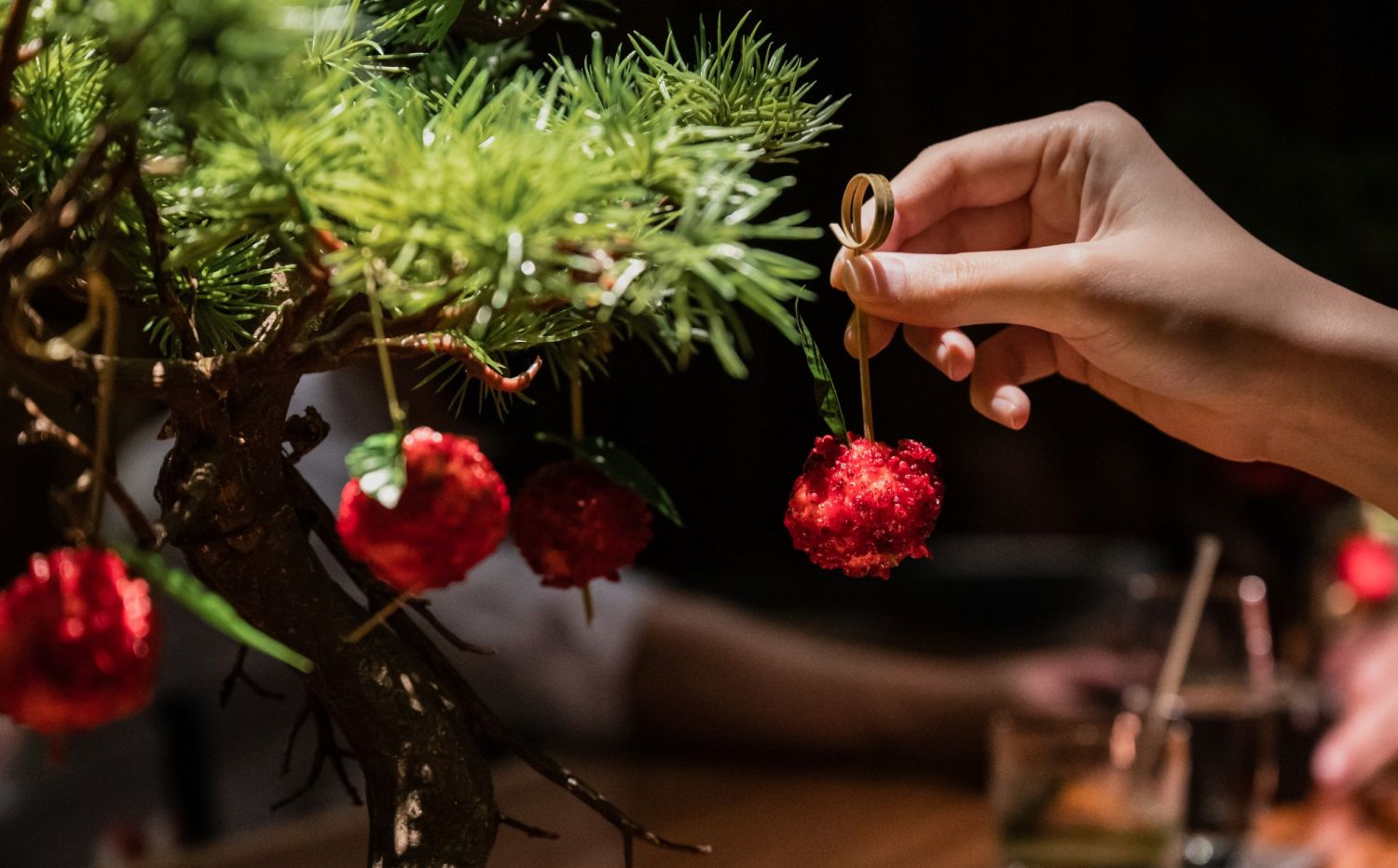 The Bonsai course: a lychee-inspired prawn ball coated in dragon fruit crunch and served with a delicious Sichuan mayo sauce