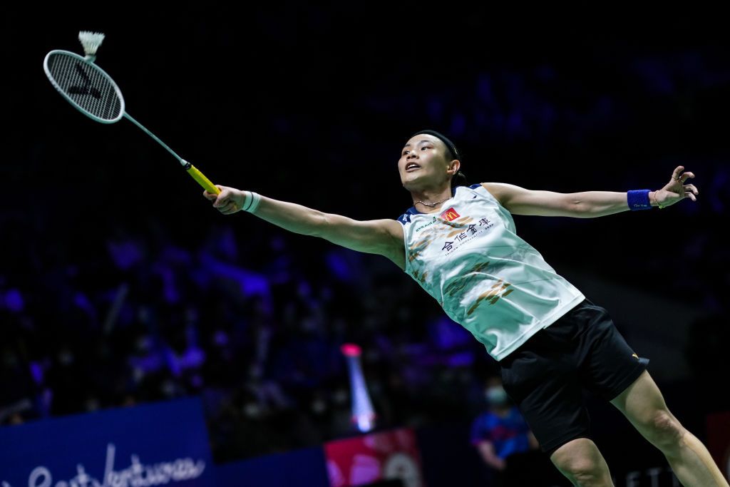 JAKARTA, INDONESIA - JUNE 18: Tai Tzu Ying of Chinese Taipei competes in the Women's Singles Semi Finals match against Chen Yufei of China on day five of the Indonesia Open at Istora Senayan on June 18, 2022 in Jakarta, Indonesia. (Photo by Shi Tang/Getty Images)