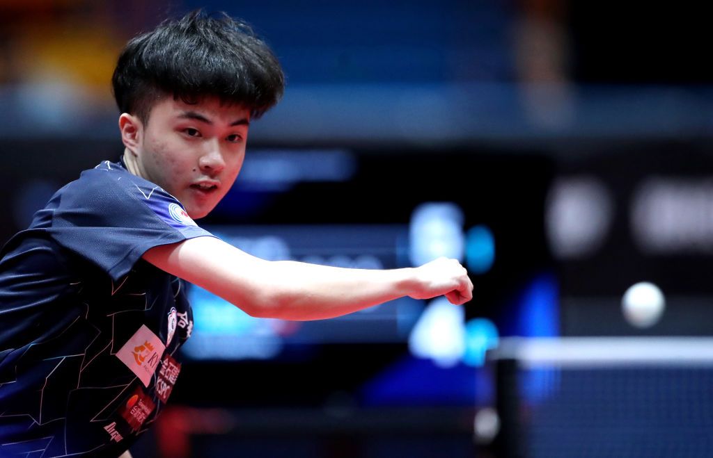 ZAGREB, CROATIA - JUNE 19: Yun-Ju Lin of Taiwan compete during WTT Contender Zagreb 2022 Men's Singles Finals against Peng Xiang of China at Dom Sportova Hall on June 19, 2022 in Zagreb, Croatia. (Photo by Sanjin Strukic/Pixsell/MB Media/Getty Images)