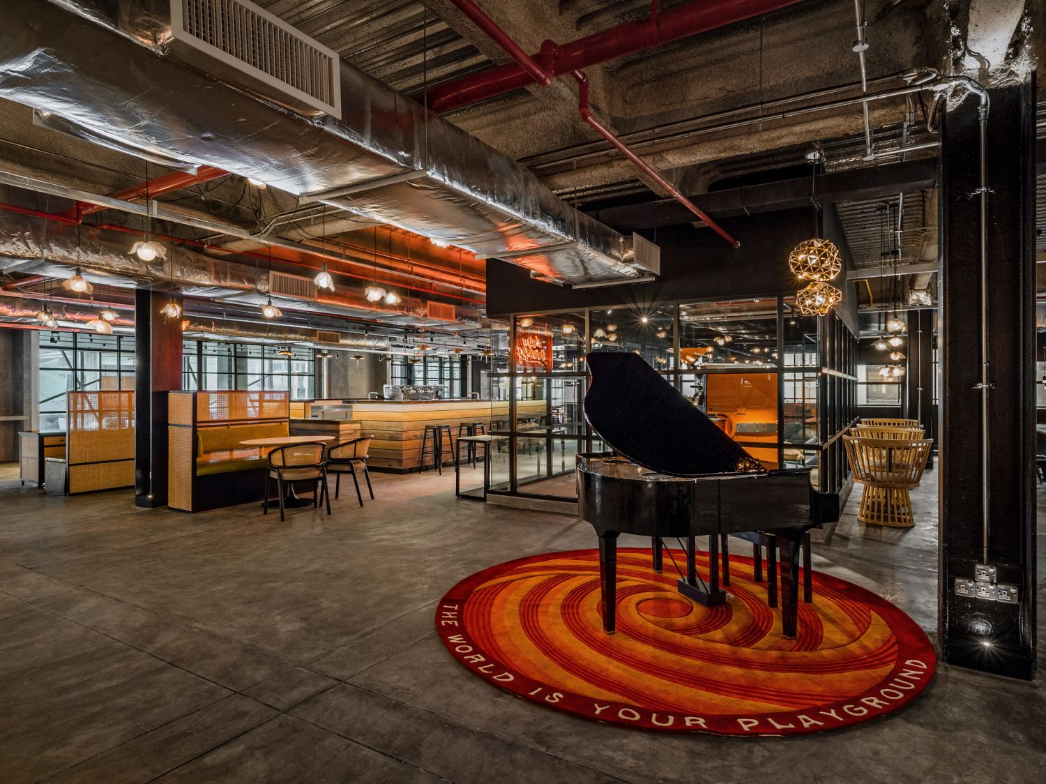 The Yamaha baby grand piano standing proud for the live music performances.