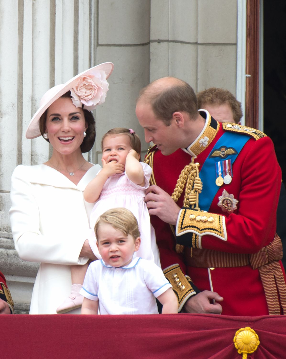 Prince William smiles proudly at his children as they stand on the balcony of Buckingham Palace during the Trooping the Colour in 2016. (Photo: Getty Images)