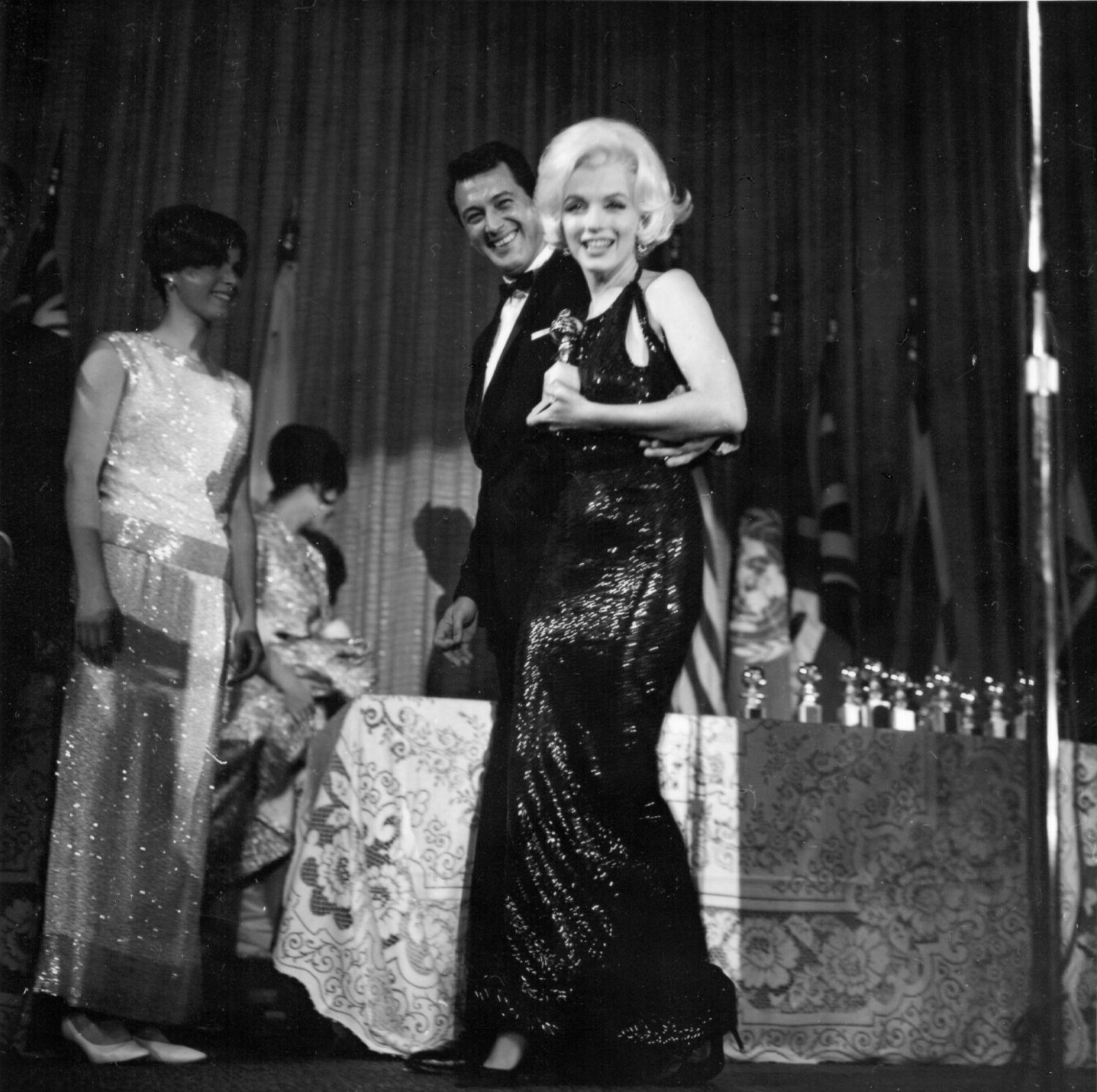 LOS ANGELES - MARCH 5: Actress Marilyn Monroe attends the Golden Globe Awards where she won the "Henrietta" award at the Beverly Hilton Hotel on March 5, 1962 in Los Angeles, California. (Photo by Earl Leaf/Michael Ochs Archives/Getty Images)