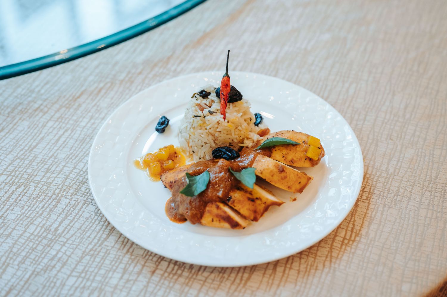 Chicken percik with lemon rice pilaf (PhotoL Qatar Airways)