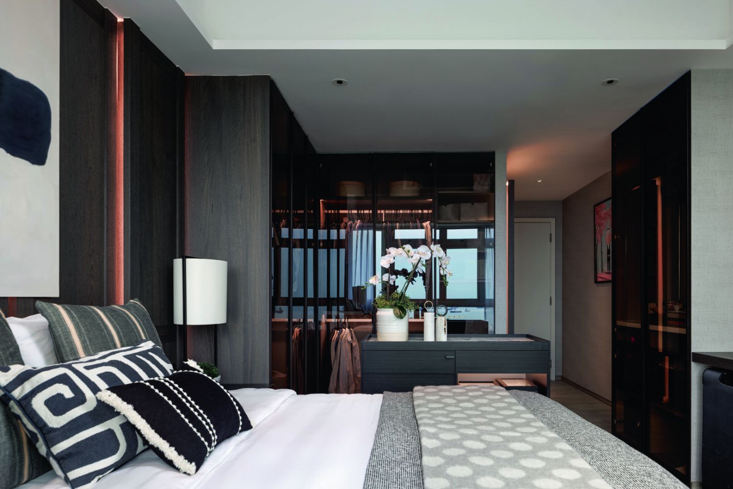 A view of the boutique-style wardrobe area in the room