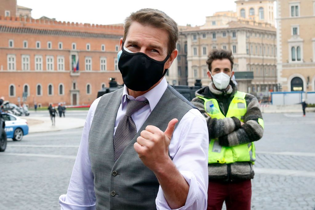 Actor Tom Cruise talking and making selfie with his fans during a pause on the set of the film Mission Impossible 7 in Piazza Venezia, just in front of the Victor Emmanuel II Monument (Tomb of the Unknown Soldier). Rome (Italy), November 29th 2020 (Photo by Samantha Zucchi/Insidefoto/Mondadori Portfolio via Getty Images)