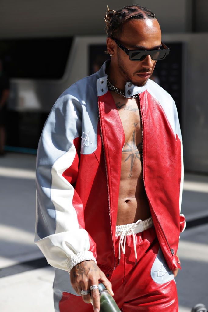 MIAMI, FLORIDA - MAY 07: Lewis Hamilton of Great Britain and Mercedes walks in the Paddock prior to final practice ahead of the F1 Grand Prix of Miami at the Miami International Autodrome on May 07, 2022 in Miami, Florida. (Photo by Mark Thompson/Getty Images)