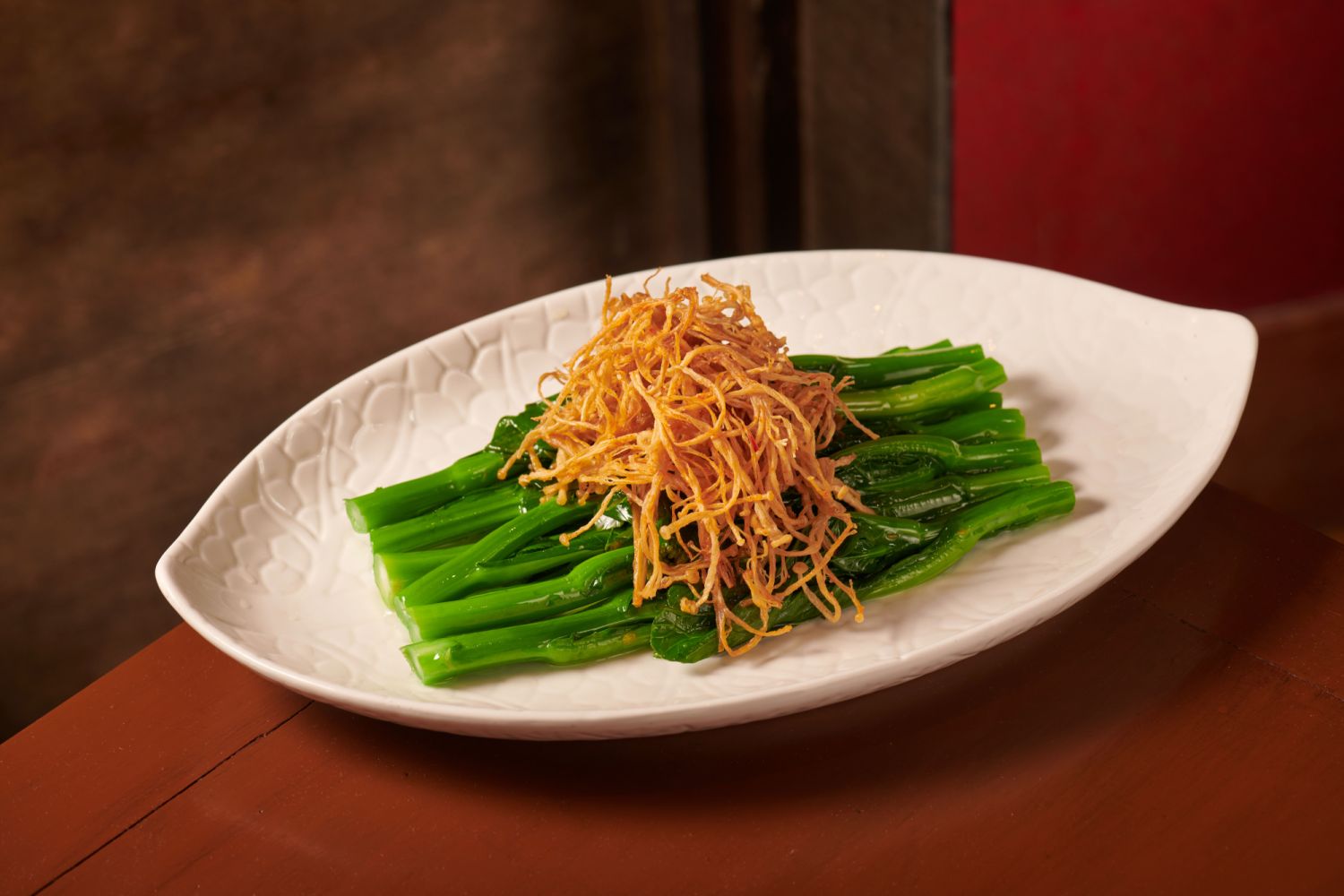 Stir-fried Hong Kong choi sum with deep-fried enoki mushrooms (Photo: Shangri-La Kuala Lumpur)