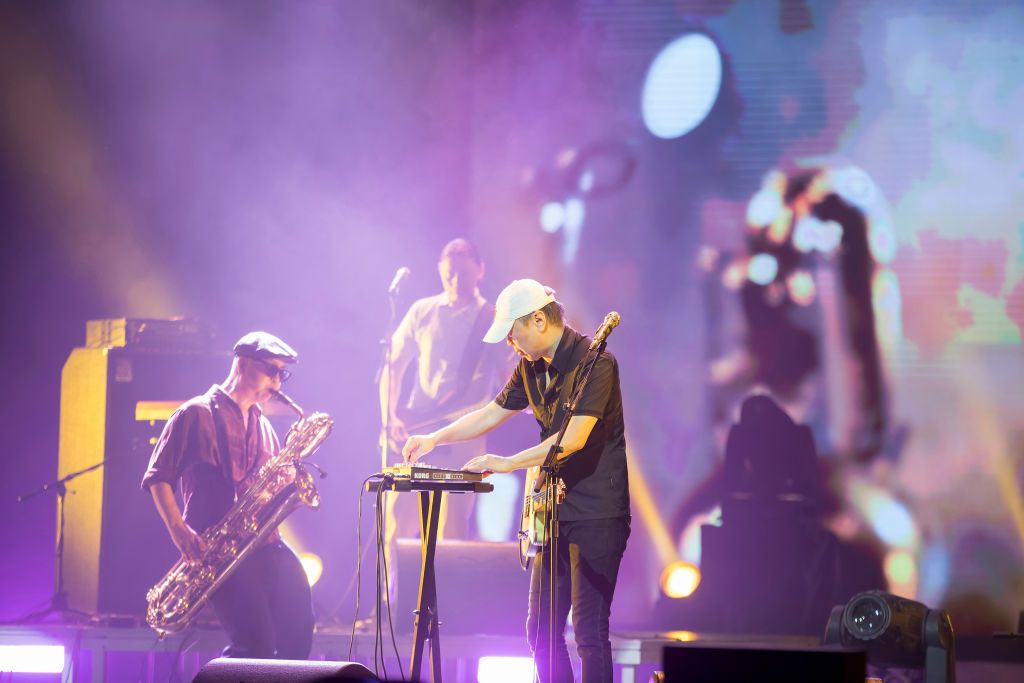 BINZHOU, CHINA - SEPTEMBER 11, 2021 - Cui Jian performs at binzhou station of the 2021 Poly Cinema Tour concert in Binzhou city, Shandong Province, China, On September 11, 2021. (Photo credit should read Fu Kun / Costfoto/Future Publishing via Getty Images)