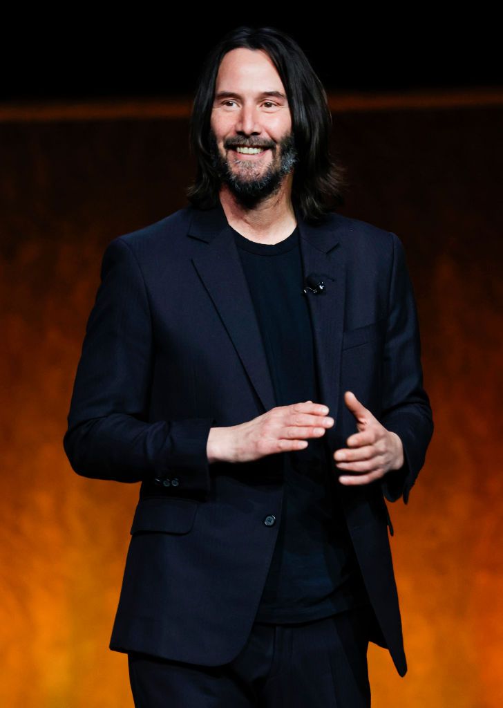 LAS VEGAS, NEVADA - APRIL 28: Keanu Reeves speaks onstage during CinemaCon 2022 - Lionsgate Invites You to An Exclusive Presentation of its Upcoming Slate at The Colosseum at Caesars Palace during CinemaCon, the official convention of the National Association of Theatre Owners, on April 28, 2022, in Las Vegas, Nevada. (Photo by Frazer Harrison/Getty Images for for CinemaCon)