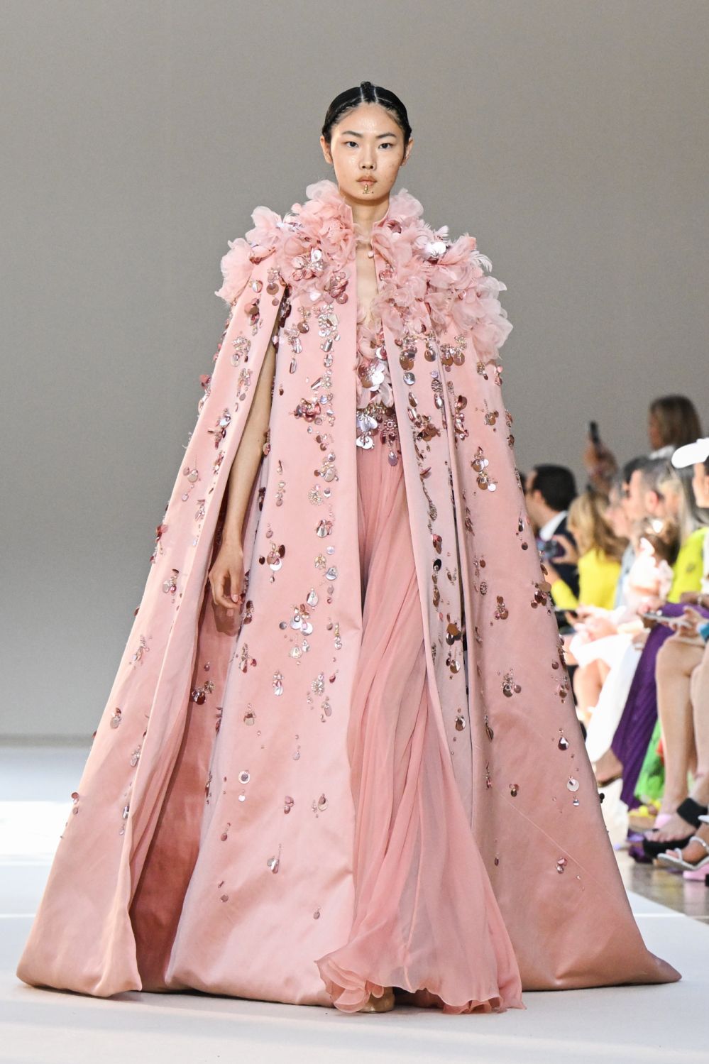 PARIS, FRANCE - JULY 06: (EDITORIAL USE ONLY - For Non-Editorial use please seek approval from Fashion House) A model walks the runway during the Elie Saab  Haute Couture Fall Winter 2022 2023 show as part of Paris Fashion Week on July 06, 2022 in Paris, France. (Photo by Stephane Cardinale - Corbis/Corbis via Getty Images)
