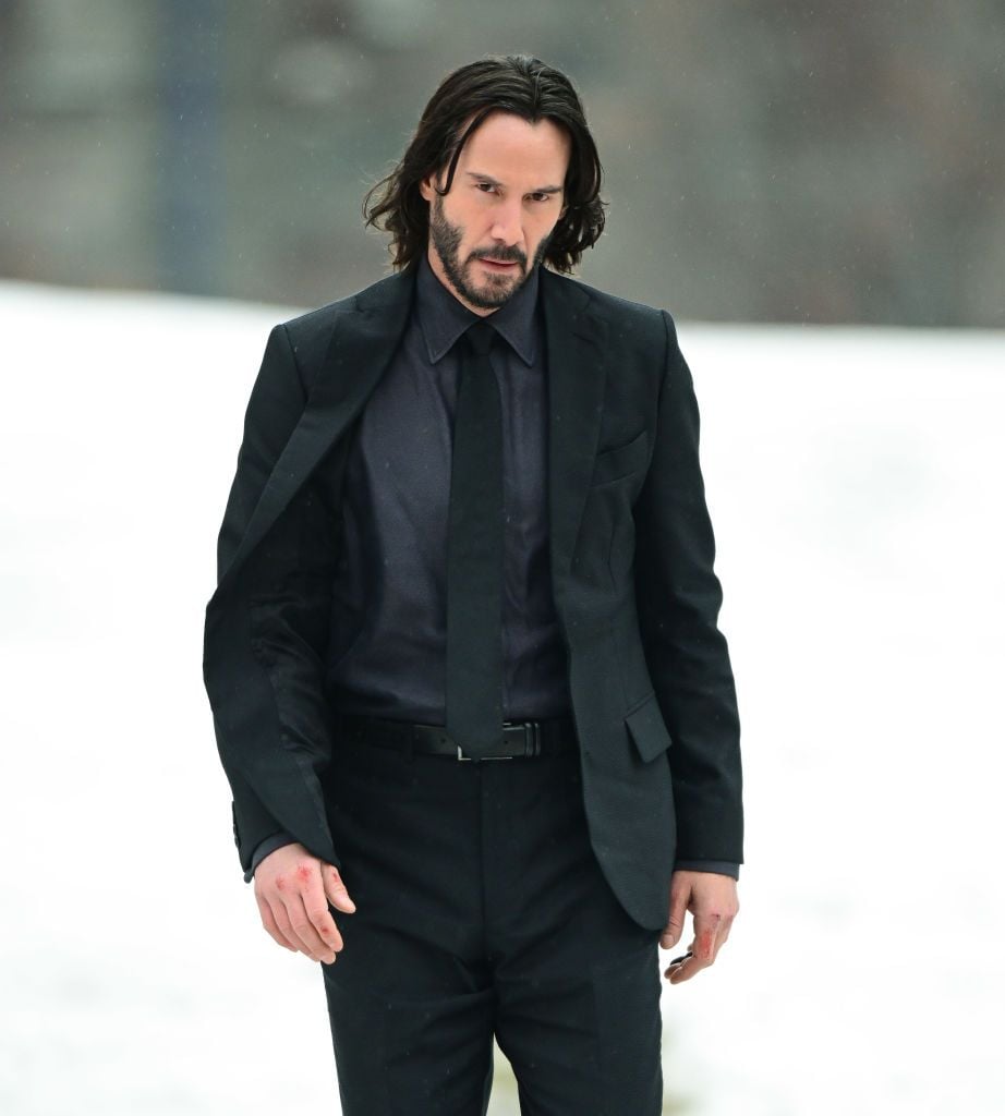 NEW YORK, NEW YORK - FEBRUARY 03: Keanu Reeves is seen filming on location for 'John Wick 4' on Roosevelt Island on February 03, 2022 in New York City. (Photo by James Devaney/GC Images)