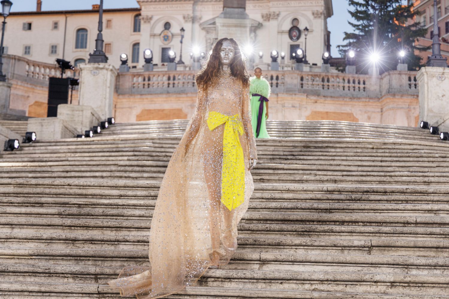 Model on the catwalk at the Valentino Fashion show in Rome, Fall Winter 2022, Haute Couture Fashion Week
