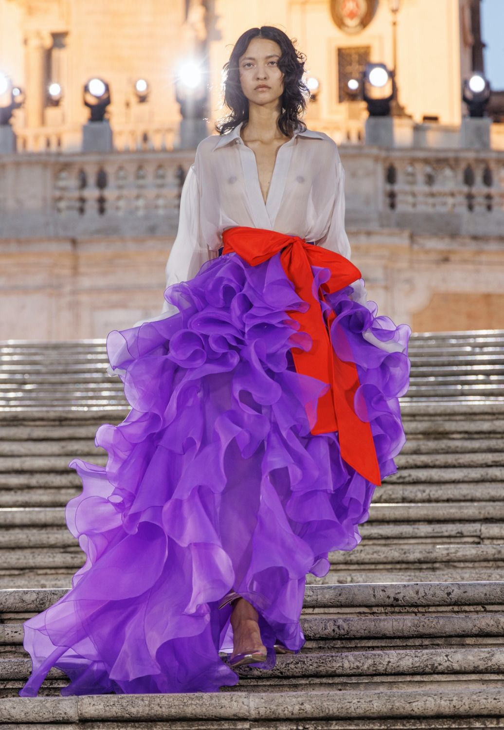 Model on the catwalk at the Valentino Fashion show in Rome, Fall Winter 2022, Haute Couture Fashion Week