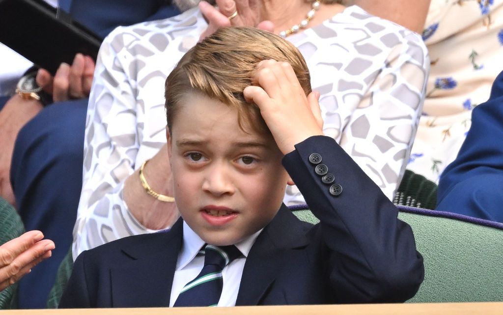 LONDON, ENGLAND - JULY 10: Prince George of Cambridge attends the Men's Singles Final at All England Lawn Tennis and Croquet Club on July 10, 2022 in London, England. (Photo by Karwai Tang/WireImage)