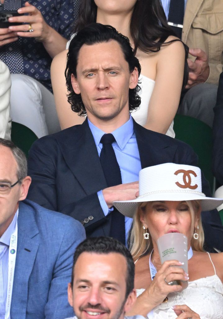 LONDON, ENGLAND - JULY 10: Tom Hiddleston attends day 14 of the Wimbledon Tennis Championships at All England Lawn Tennis and Croquet Club on July 10, 2022 in London, England. (Photo by Karwai Tang/WireImage)
