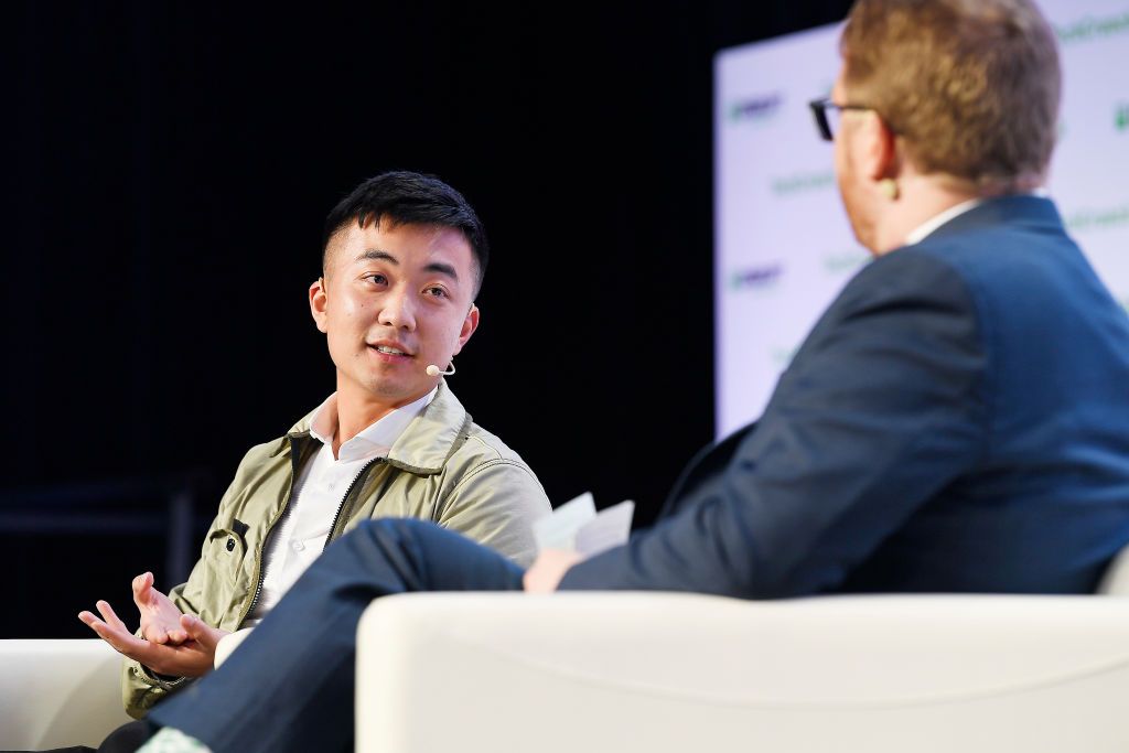 SAN FRANCISCO, CALIFORNIA - OCTOBER 04: (L-R) OnePlus Co-founder Carl Pei and TechCrunch Hardware Editor Brian Heater speak onstage during TechCrunch Disrupt San Francisco 2019 at Moscone Convention Center on October 04, 2019 in San Francisco, California. (Photo by Steve Jennings/Getty Images for TechCrunch)