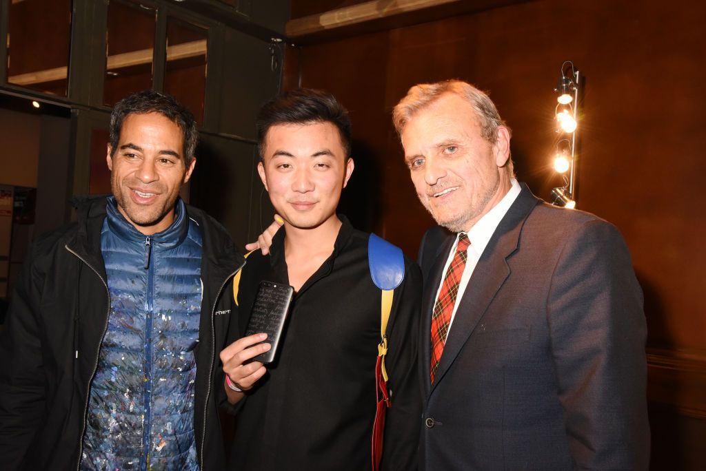 PARIS, FRANCE - SEPTEMBER 19: (R-L) Jean Charles de Castelbajac, Carl Pei and Jonone attend during 'Callection' By Jean Charles De Castelbajac and OnePlus at Trianon on September 19, 2017 in Paris, France. (Photo by Foc Kan/WireImage)