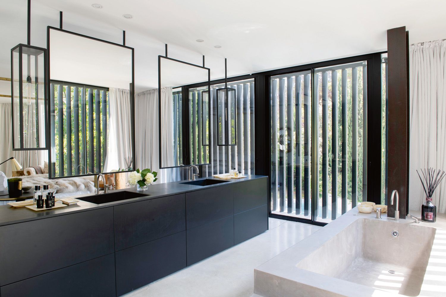The built-in stone bathtub makes the bathing ritual an indulgent experience