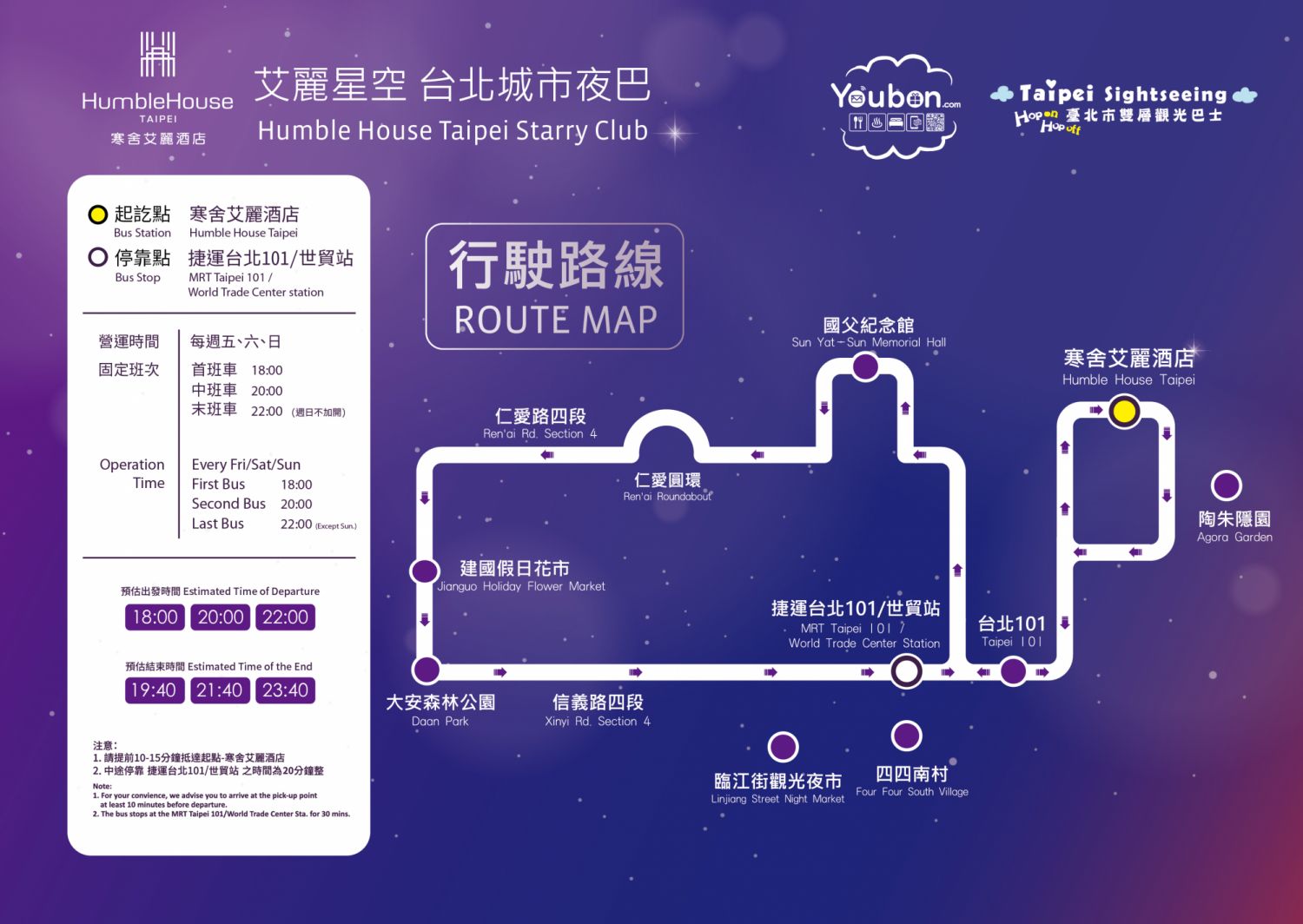寒舍艾麗酒店「星空巴士」路線圖