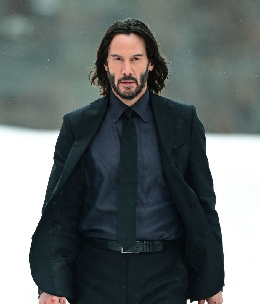 NEW YORK, NEW YORK - FEBRUARY 03: Keanu Reeves is seen filming on location for 'John Wick 4' on Roosevelt Island on February 03, 2022 in New York City. (Photo by James Devaney/GC Images)
