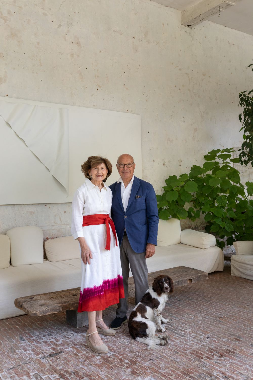 Axel Vervoordt and his wife May in front of Norio Imai’s Work—Quarter (1965), Photo: Isabelle Pateer
