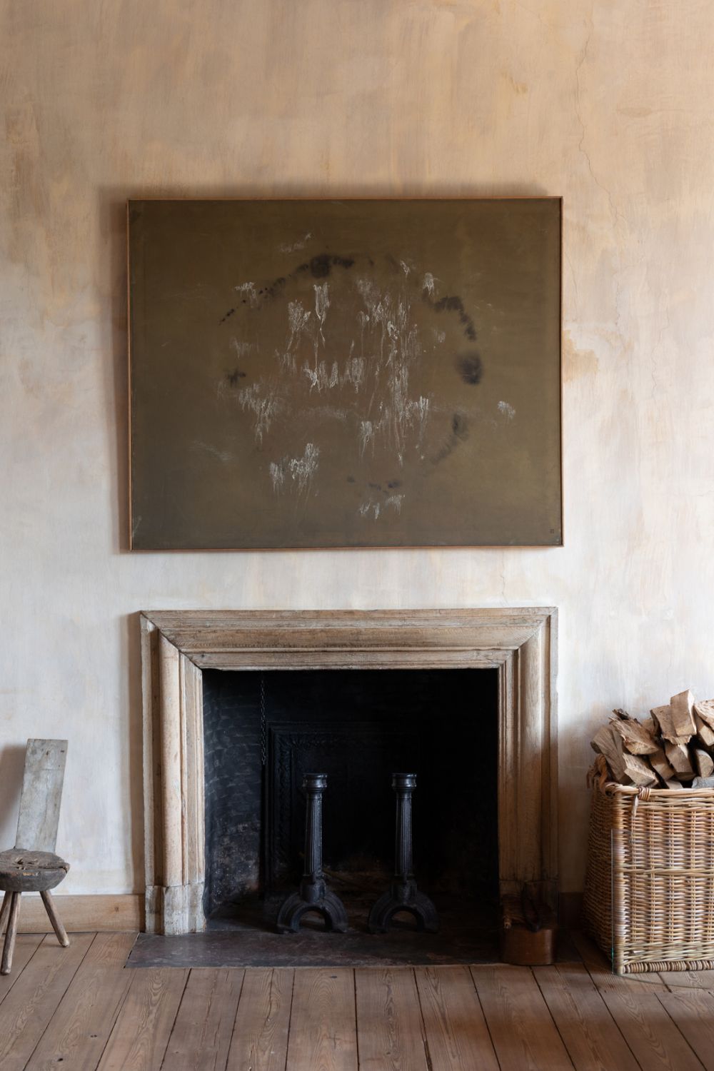 A work by Ryuji Tanaka hangs above a fireplace, Photo: Isabelle Pateer