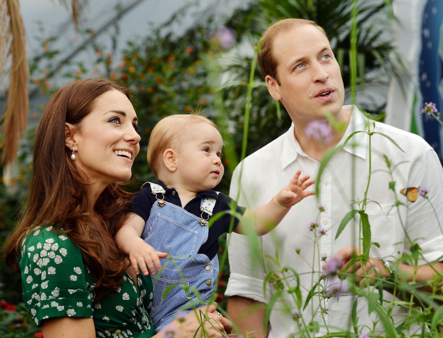 Embargoed to 2230 Monday July 21EDITORIAL USE ONLYThis photo dated Wednesday July 2, 2014, was taken to mark Prince George's first birthday and shows the Duke and Duchess of Cambridge and the Prince during a visit to the Sensational Butterflies exhibition at the Natural History Museum, London. PRESS ASSOCIATION Photo. Issue date: Monday July 21, 2014. See PA story ROYAL George. Photo credit should read: John Stillwell/PA Wire