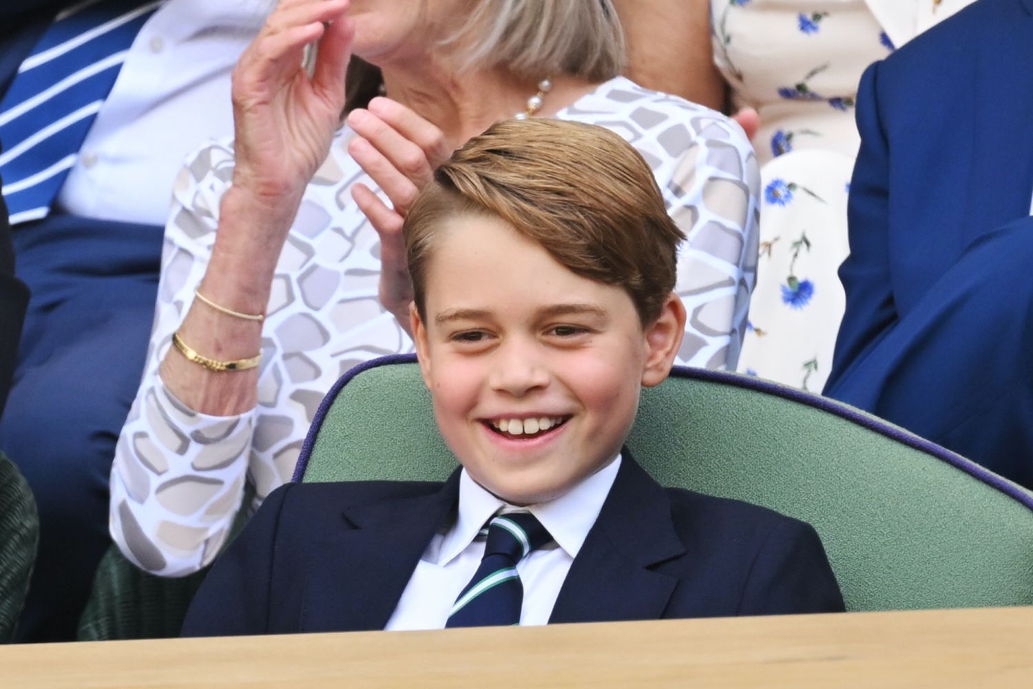 LONDON, ENGLAND - JULY 10: Prince George of Cambridge attends The Wimbledon Men's Singles Final at the All England Lawn Tennis and Croquet Club on July 10, 2022 in London, England. (Photo by Karwai Tang/WireImage)