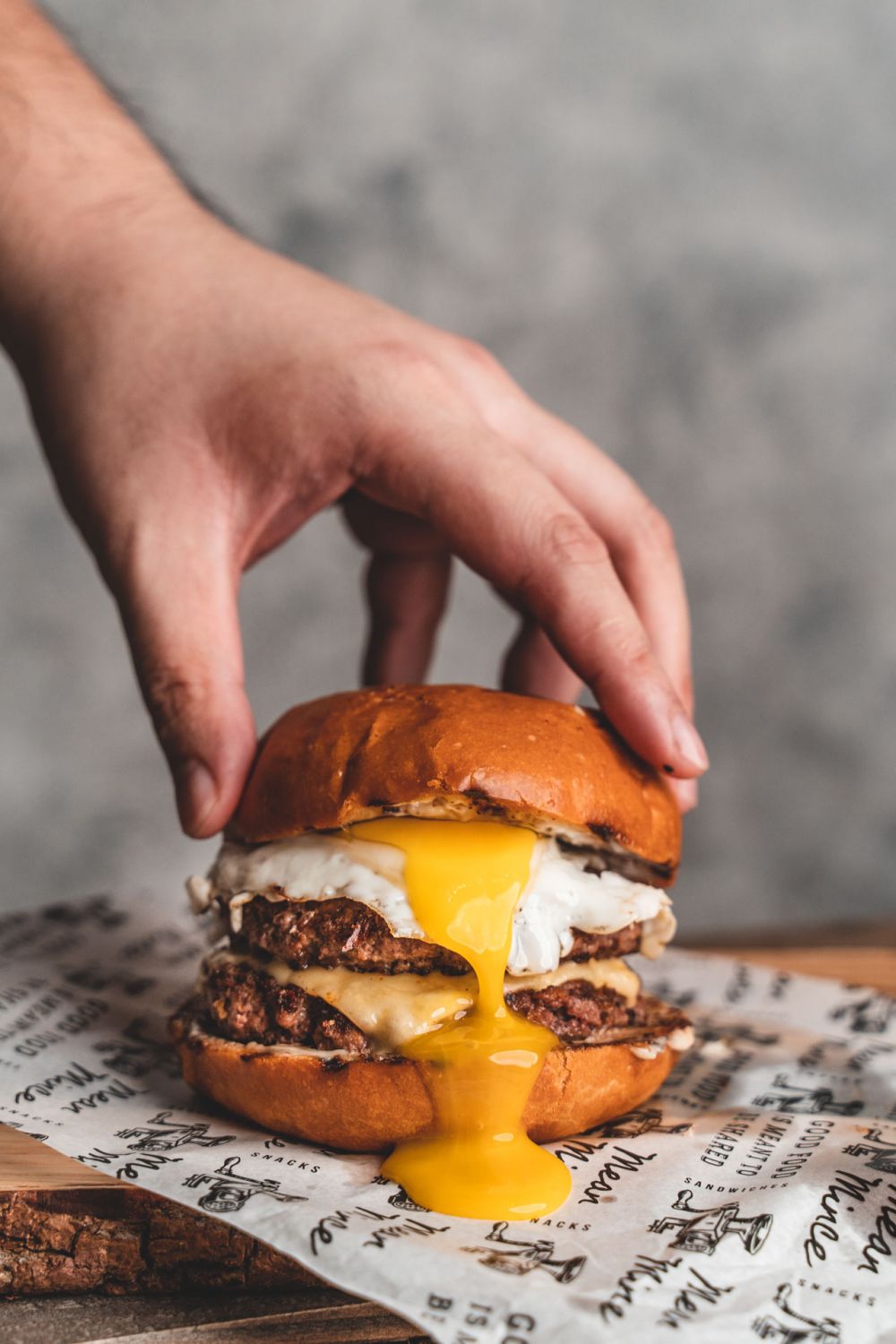 A Mean Mince burger captured at a 90 degree angle