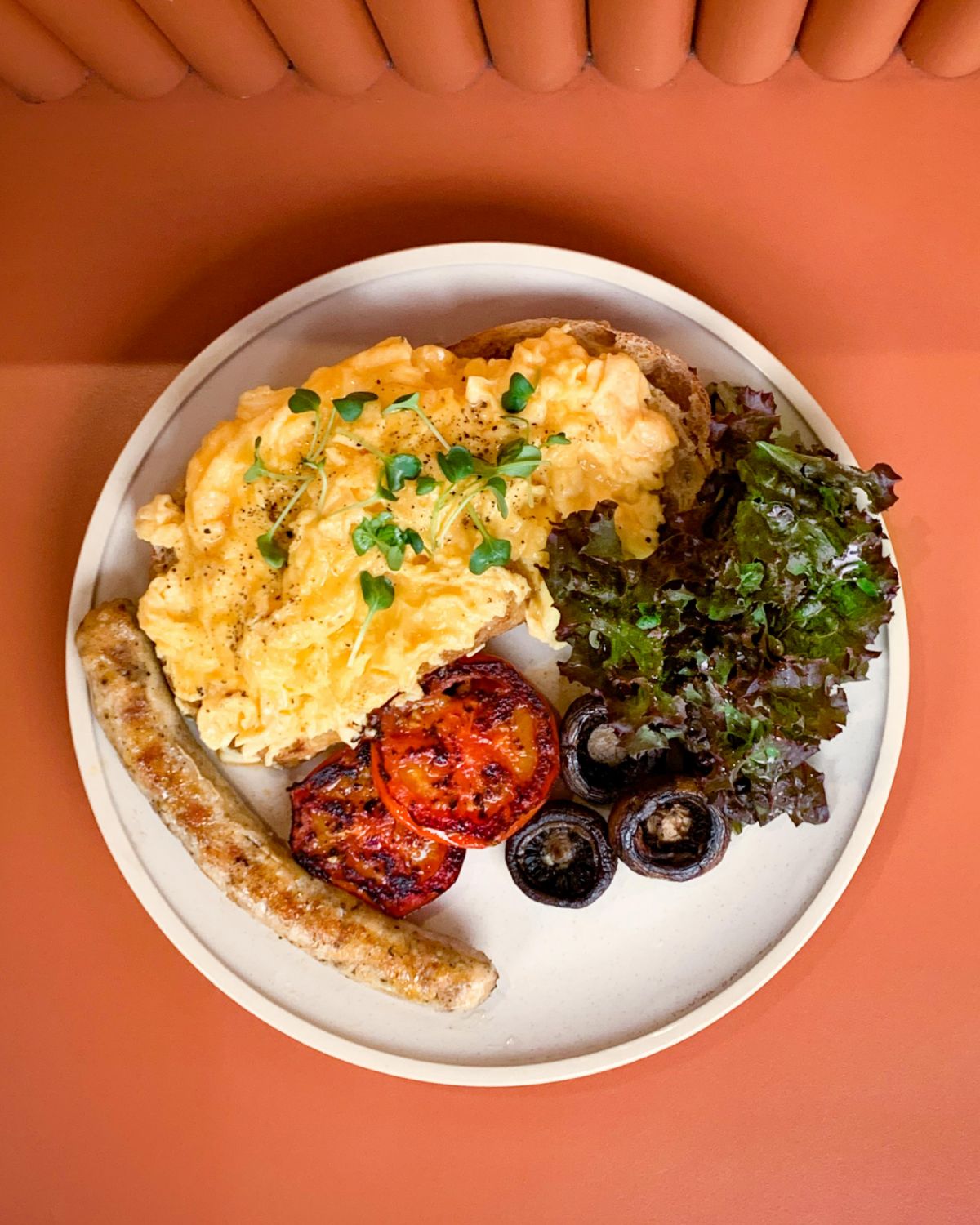The burnt orange backdrop suits the colour palette of Provisions' Big Breakfast