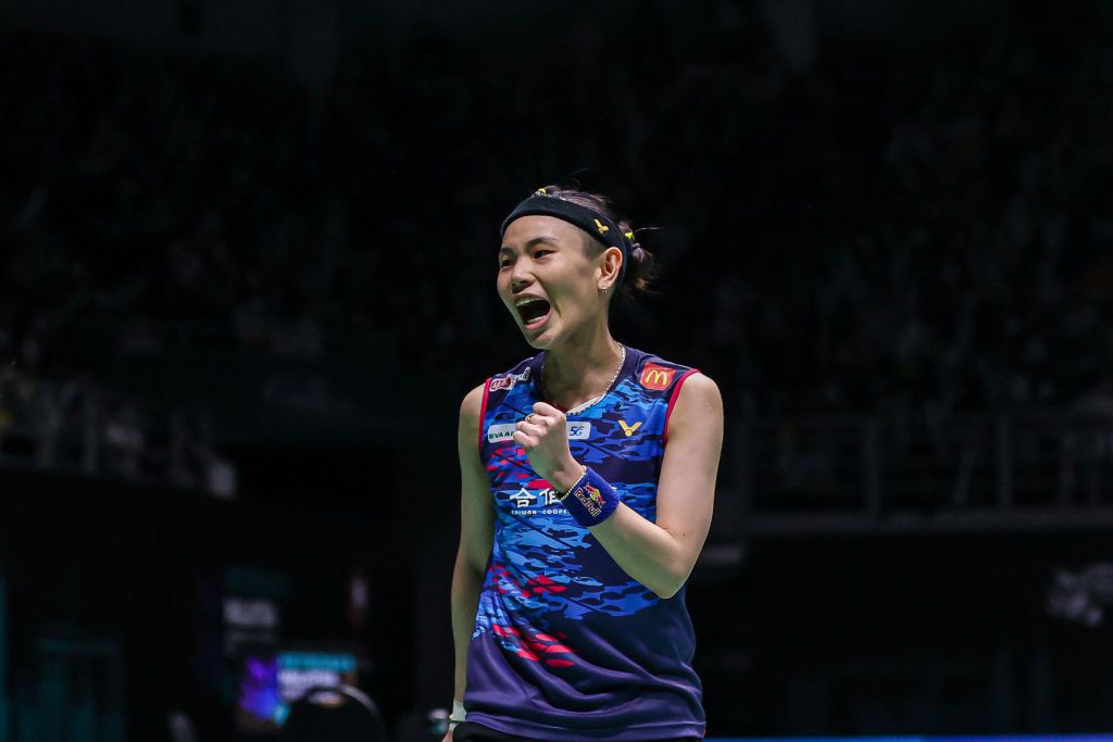 KUALA LUMPUR, MALAYSIA - JULY 02: Tai Tzu Ying of Chinese Taipei reacts during the Womenâs Singles Semi Finals match against Chen Yu Fei of China on day five of the Petronas Malaysia Open at Axiata Arena on July 02, 2022 in Kuala Lumpur, Malaysia. (Photo by Annice Lyn/Getty Images)