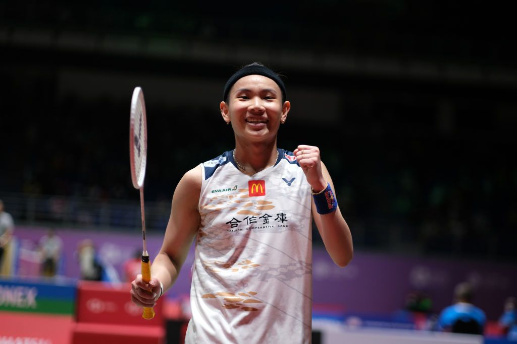 KUALA LUMPUR, MALAYSIA - JULY 08: Tai Tzu Ying of Chinese Taipeh poses after defeating Pusarla V. Sindhu of India in action in their women's singles on day four of the Perodua Malaysia Masters at Axiata Arena on July 08, 2022 in Kuala Lumpur, Malaysia. (Photo by How Foo Yeen/Getty Images)