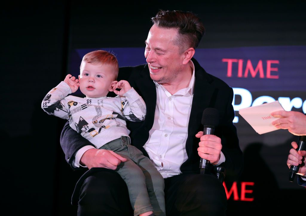 NEW YORK, NEW YORK - DECEMBER 13: Elon Musk and son X Ã A-12 on stage TIME Person of the Year on December 13, 2021 in New York City. (Photo by Theo Wargo/Getty Images for TIME)