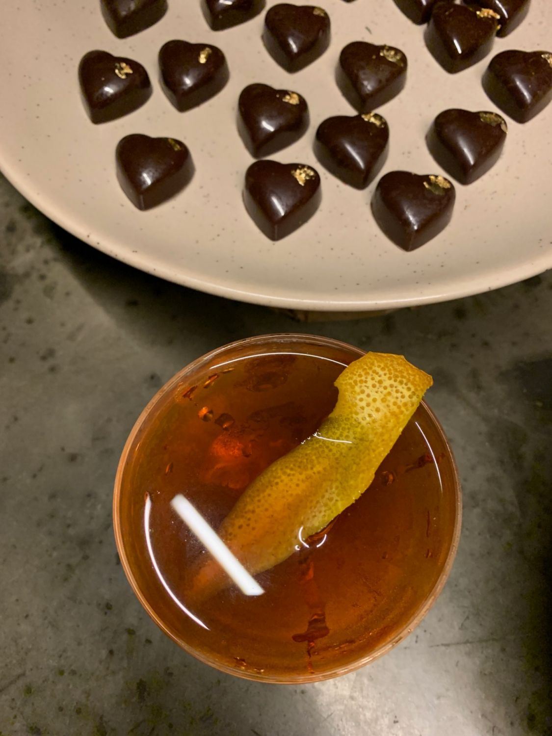 Don Papa Rum Auro Chocolate 77% single origin ganache with perfect rum rye manhattan