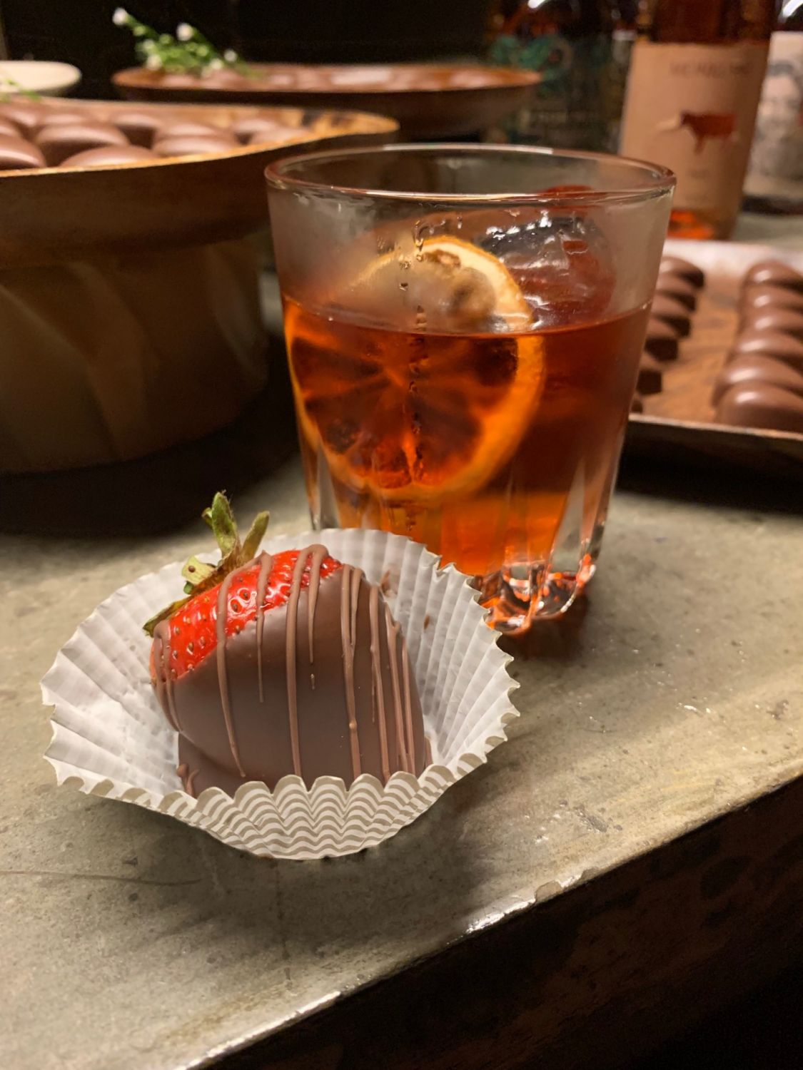 Don Papa Rum Auro Chocolate choco-covered strawberry with rose tinted rum cocktail