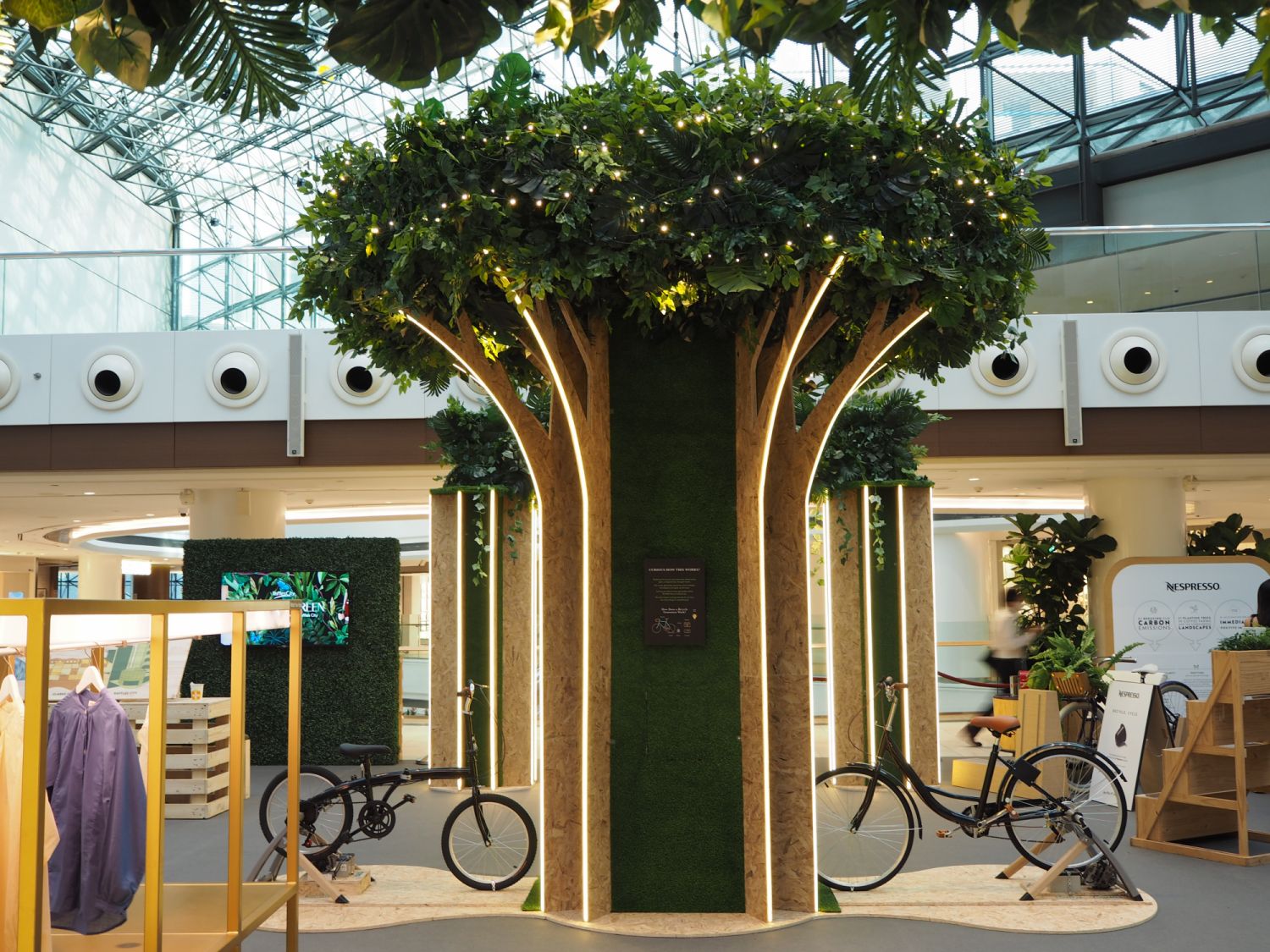 Shoppers can light up the showcase's tree centrepiece by pedalling on two retrofitted bicycles