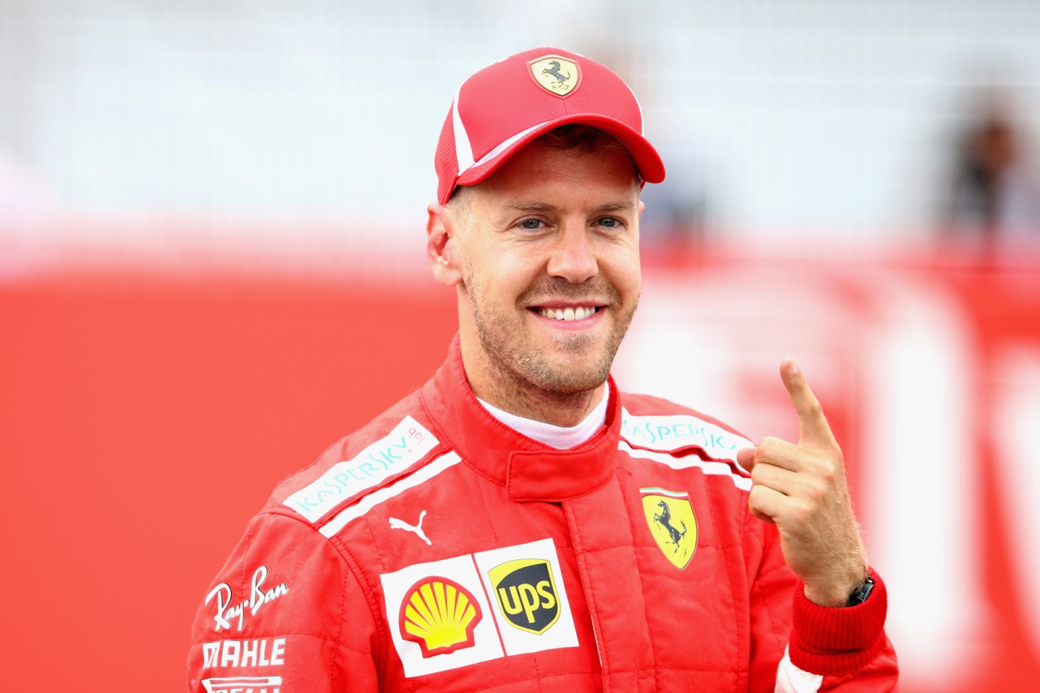 HOCKENHEIM, GERMANY - JULY 21: Pole position qualifier Sebastian Vettel of Germany and Ferrari celebrates in parc ferme during qualifying for the Formula One Grand Prix of Germany at Hockenheimring on July 21, 2018 in Hockenheim, Germany. (Photo by Mark Thompson/Getty Images)